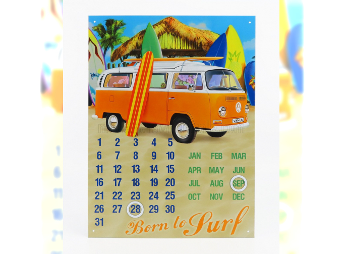 ACCESSORIES Metal Plate - Calendar Volkswagen Minibus Born To Surf, Various