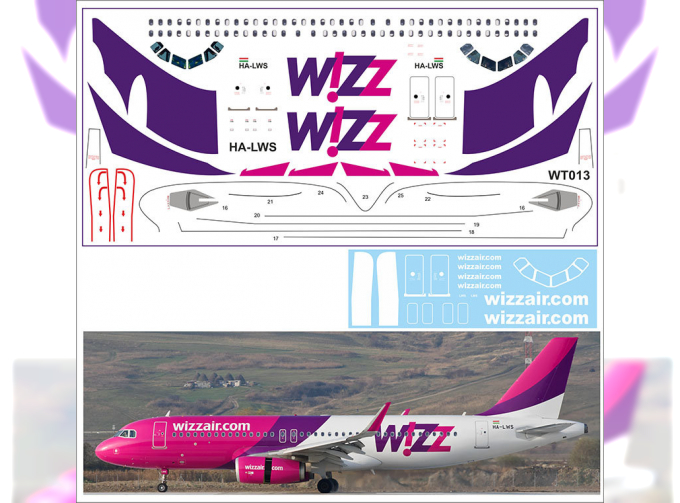 Декаль с использованием белой печати на Arbus A-320 WizzAir