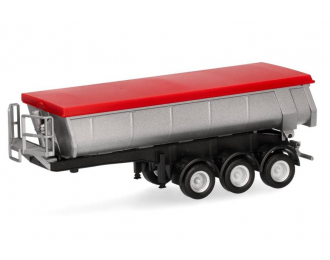 Трехосный полуприцеп с термоусадочной установкой, серебристый с красным брезентом