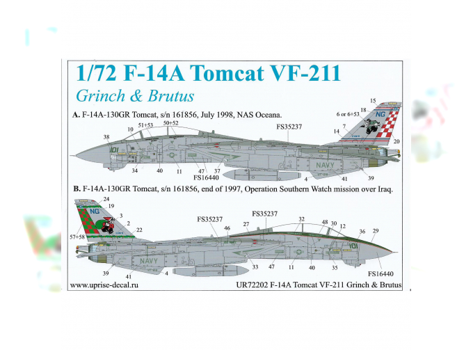 Декаль для F-14A Tomcat VF-211 Grinch & Brutus