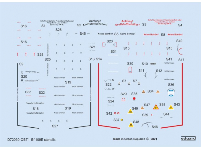 Декаль для Bf 109E тех.надписи