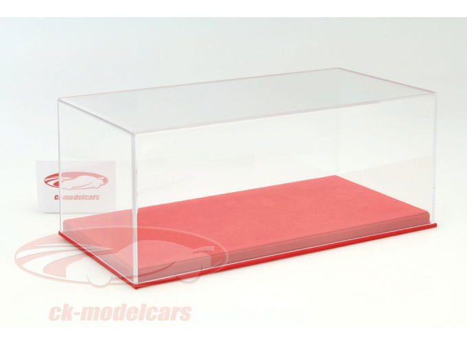 high acrylic showcase with alcantara baseplate for model cars in the scale 1:18 red BBR, red