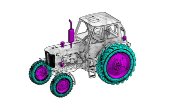 Сборная модель Трактор ЮМЗ-6Л фото версия с задней стенкой для экскаватора