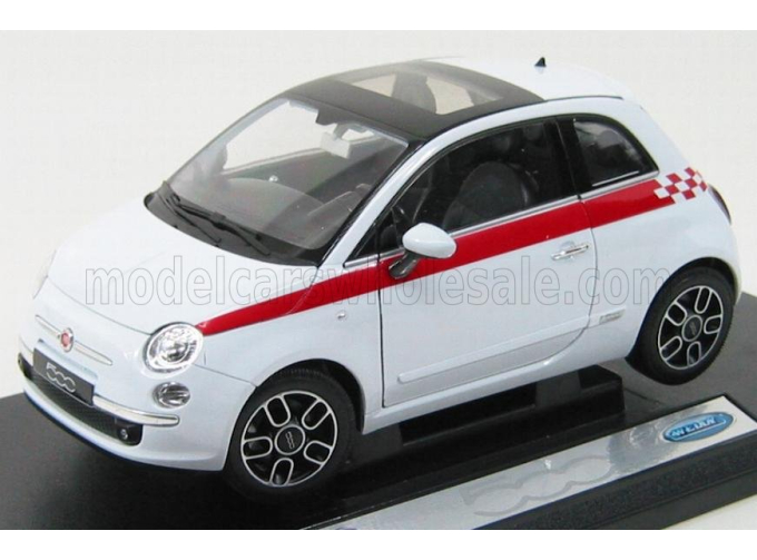 FIAT 500 SIDE RED STRIPES (2007), white 