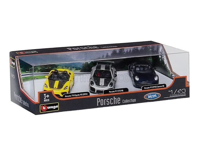 Набор из трех моделей PORSCHE 911 992 GT2 RS Coupe (2021) - 718 (982) Spider RS - 911 992 CARRERA 4S Coupe (2024)