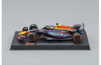 RED BULL F1 Rb19 Team Oracle Red Bull Racing №1 F1 Rb19 Team Oracle Red Bull Racing №1 World Champion Winner Miami Gp (2023) Max Verstappen - With Helmet And Plastic Showcase, Matt Blue