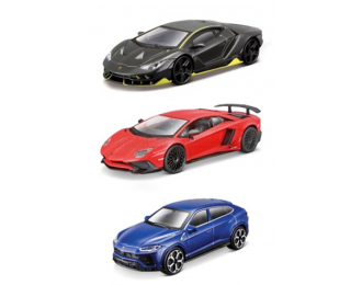 LAMBORGHINI Set 3x Urus (2018) + Aventador (2018) + Centenario Lp770-4 (2016), Grey Red Blue