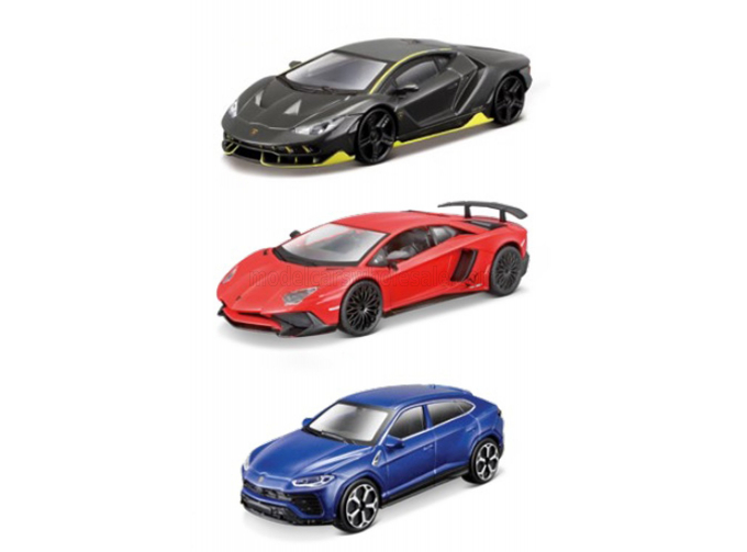 LAMBORGHINI Set 3x Urus (2018) + Aventador (2018) + Centenario Lp770-4 (2016), Grey Red Blue