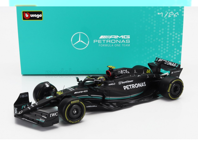 MERCEDES-BENZ GP F1 W14 Team Mercedes-AMG Petronas Formula One №44 Season (2023) Lewis Hamilton - With Pilot And Showcase, Matt Black