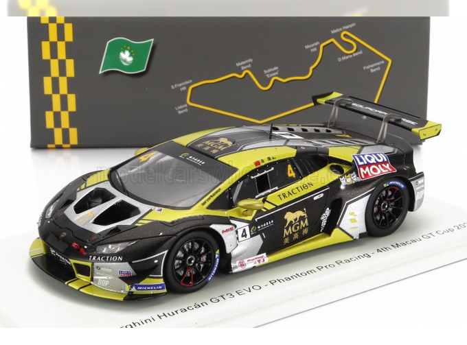 LAMBORGHINI Huracan Gt3 Evo Team Phantom Pro Racing №4 4th Gt Cup Macau (2022) Ling Kang, Yellow Black