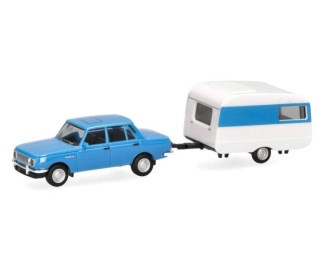 WARTBURG 353 with Qek-Junior caravan (1982), blue / white