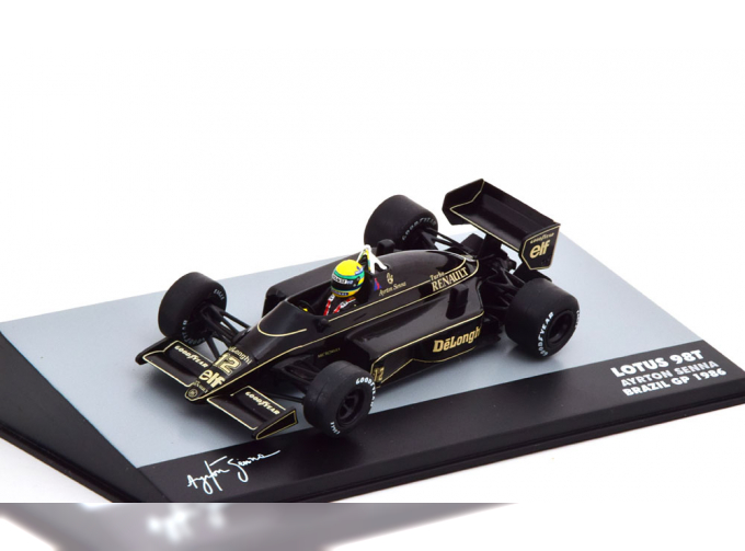 LOTUS F1 98t Team John Player Special N 12 Brazilian Gp (1986) Ayrton Senna, Black Gold