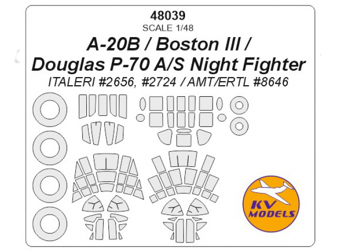 Набор масок окрасочных для Douglas A-20B / Boston II + wheels masks