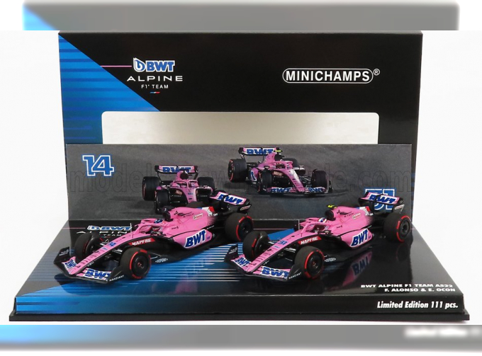 RENAULT F1 Set 2x A522 Team Alpine Bwt N 14 Bahrain Gp 2022 Fernando Alonso + N 31 Bahrain Gp 2022 Esteban Ocon, Pink