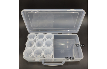 Прозрачный пластиковый ящик с 9 баночками 25.5х12.8х4.5см