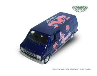 DODGE B-100 Van, Los Angeles Tribute *International Soccer Celebration 2026* (1976), blue / pink