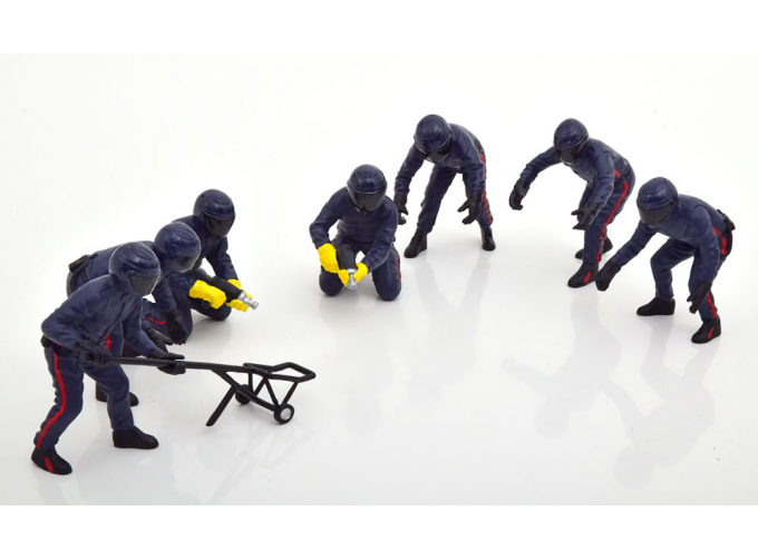 FIGURES F1 Set 2 2020 - Diorama Pit-stop Set 7 X Meccanici - Mechanics - With Decals, Matt Blue Red