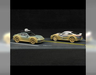 PORSCHE Set 2x 911 992 Dakar №00 Ahead Coupe (2024) + №953 Ahead Coupe (2024), White Blue Red Shade Green