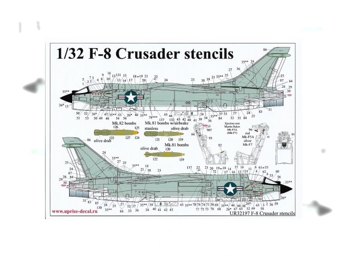 Декаль для F-8 Crusader тех. надписи со знаками отличия