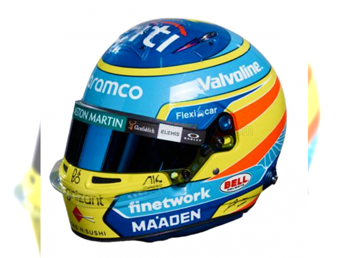 BELL HELMET Casco Helmet F1 Fernando Alonso Team Aston Martin Aramco №14 Season (2025), Green Yellow Red