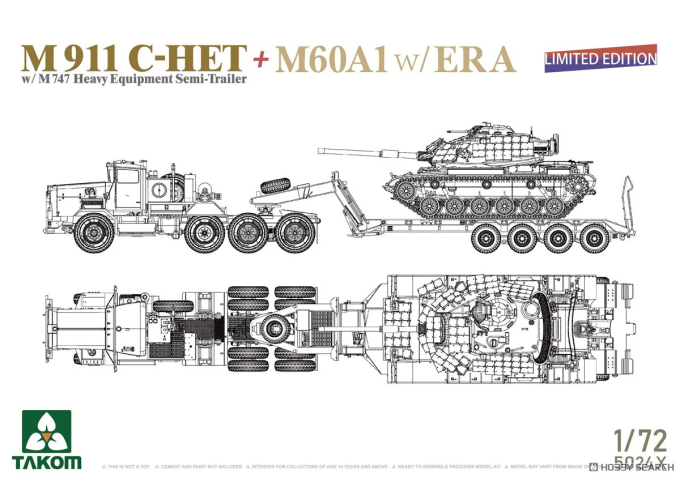 Сборная модель Oshkosh M911 C-HET w/ M747 Heavy Equipment Semi-Trailer + M60A1 w/ ERA Limited Edition