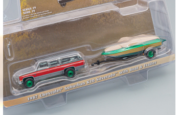 CHEVROLET Silverado K20 Suburban Pick-up (1987) With Boat And Trailer, Red White Gold (Greenlight!!!)