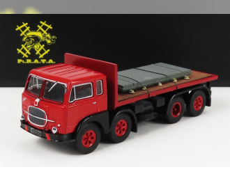 FIAT 690 Truck 4-assi Pianale Trasporto Lastre In Ferro (1960), Red