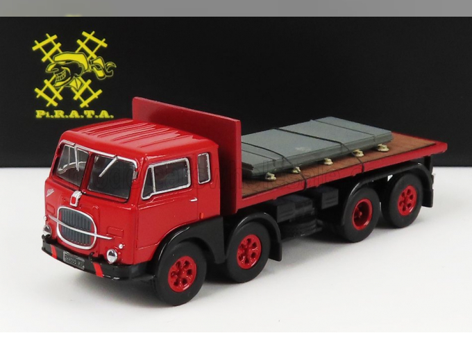 FIAT 690 Truck 4-assi Pianale Trasporto Lastre In Ferro (1960), Red