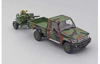TOYOTA Land Cruiser J79 Armed Pickup with Anti-Aircraft Gun, military green camouflage