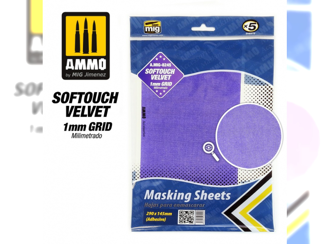 Softouch Velvet Masking Sheets 1mm Grid (x5 sheets, 290mm x 145mm, adhesive)