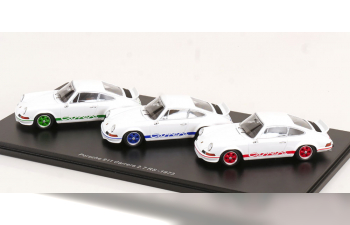 PORSCHE 911 Carrera 2.7 RS set with 3 modelcars  50 years RS (1973), white with green blue red