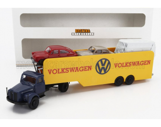 SCANIA L111 Truck Car Transporter With 2 Car Volkswagen, Blue Yellow