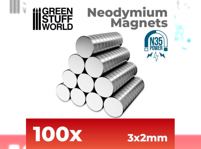 Неодимовые магниты 3 x 2 мм (100 шт.) (N35) / Neodymium Magnets 3x2mm - 100 units (N35)