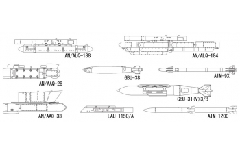 Сборная модель AIRCRAFT WEAPONS E : U.S. AIR-TO-AIR MISSILES & TARGET PODS