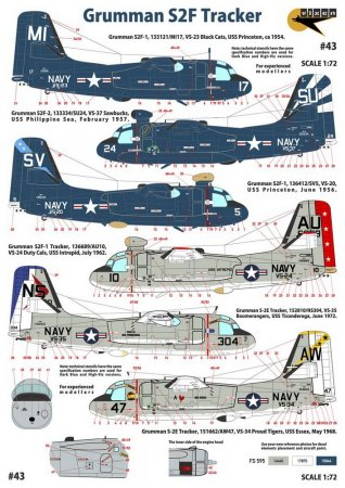 Декаль Grumman S2F Tracker, Dark Blue and Hi-Viz, 6 Markings