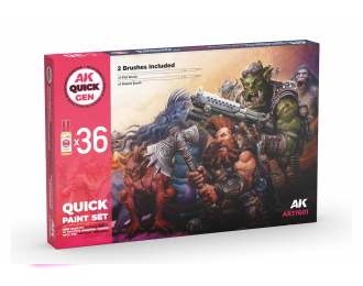 Набор акриловых красок QUICK GEN (36 шт. + кисть) / QUICK PAINT SET- 36 QUICK GEN COLORS (+2 FREE BRUSHES)