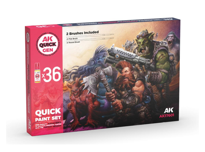Набор акриловых красок QUICK GEN (36 шт. + кисть) / QUICK PAINT SET- 36 QUICK GEN COLORS (+2 FREE BRUSHES)
