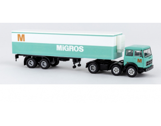 FIAT 691 T Truck Cassonato Migros Transports (1970), Light Blue White