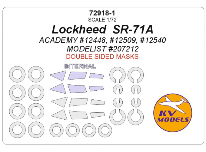 Маски окрасочные Lockheed SR-71A (ACADEMY #12540 / MODELIST #207212) - (Двусторонние маски) + маски на диски и колеса