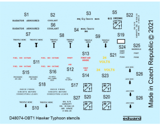 Декаль для Hawker Typhoon, тех. надписи