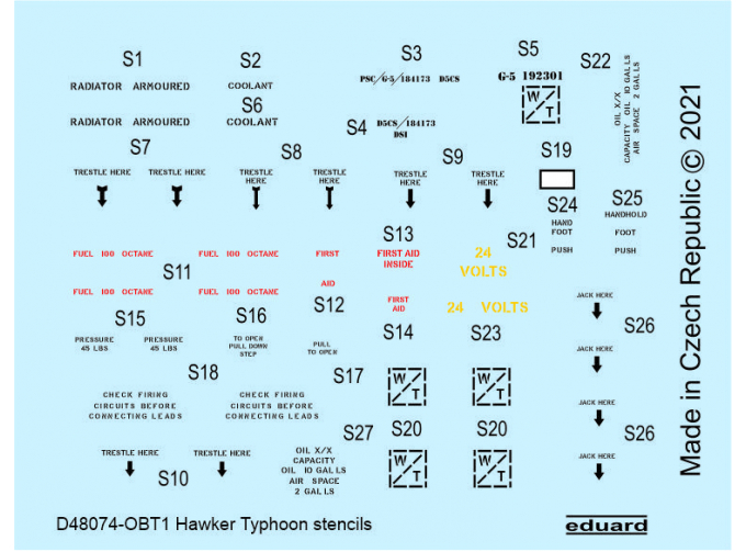 Декаль для Hawker Typhoon, тех. надписи