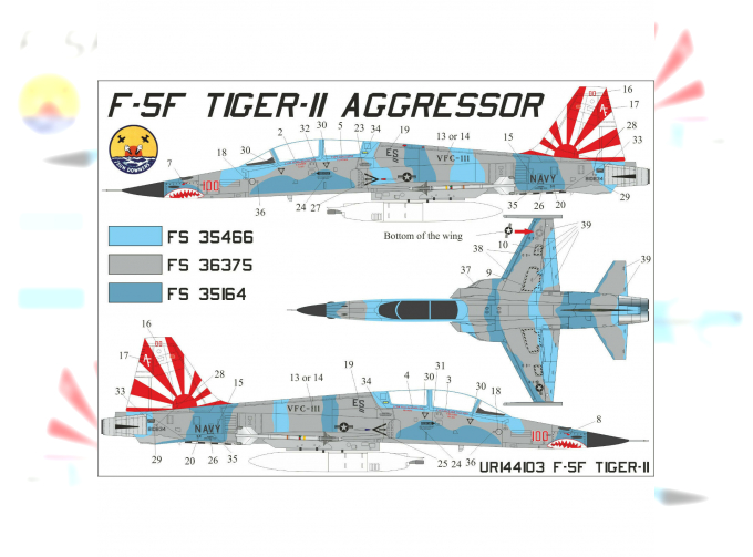 Декаль для F-5F Tiger-II Aggressor VFC-111, с тех. надписями