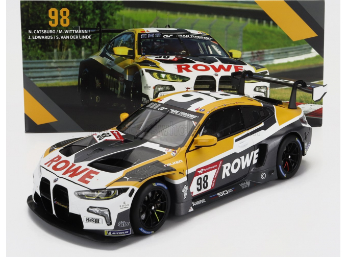 BMW 4-series M4 Gt3 Team Rowe Racing N98 24h Nurburgring (2022) N.Catsburg - J.Edwards - S.van Der Linde - M.Wittmann, White Yellow Grey