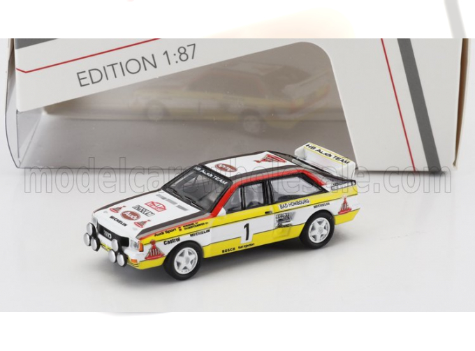 AUDI Sport Quattro A2 Team Audi Sport (night Version) N 1 Winner Rally Montecarlo (1984) Walter Rohrl - Christian Geistdorfer, White Yellow