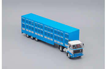 VOLVO F89 Truck Commerce D'ovins Du Larzac Millau - Livestock Transporter - Trasporto Animali (1978), light blue / white