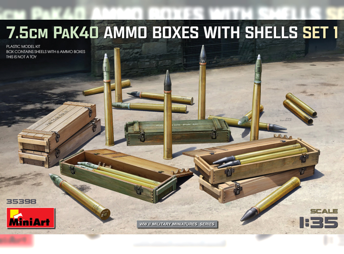 Сборная модель 7.5 Cm Pak 40 Ammo Boxes With Shells Military Set I 1945