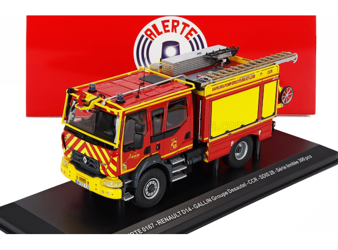 RENAULT D14 Tanker Truck Double Cabine Gallin Groupe Desautel Ccr Sdis 28 Sapeurs Pompiers D'eure Et Loir 2-assi (2013), Red Yellow
