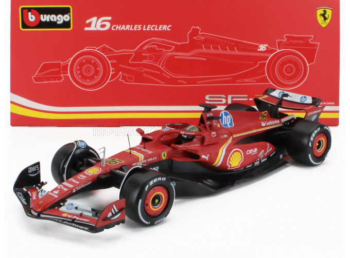 FERRARI F1 Sf-24 Team Scuderia Ferrari №16 Winner Italy Monza Gp (2024) Charles Leclerc - Con Vetrina - With Showcase, Red White Black