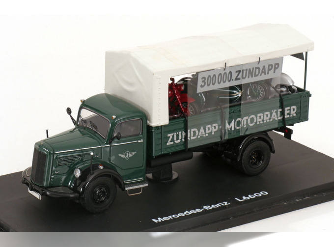 MERCEDES-BENZ L 6600 Zuendapp with 3 Piccolo motorbikes, green creme