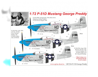 Декаль для P-51D-5/30 Mustang George Preddy, с тех. надписями